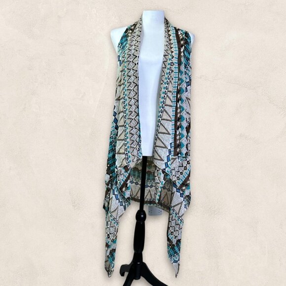 Source Unknown Jackets & Blazers - BOHEMIAN Chiffon Multi Color Teal and Brown Vest Size Small /Medium